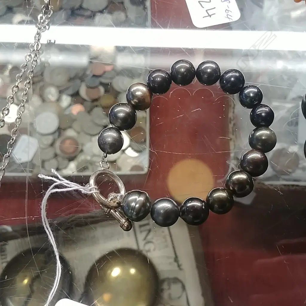 SEMI BAROQUE BLACK PEARL BRACELET Image 1++
