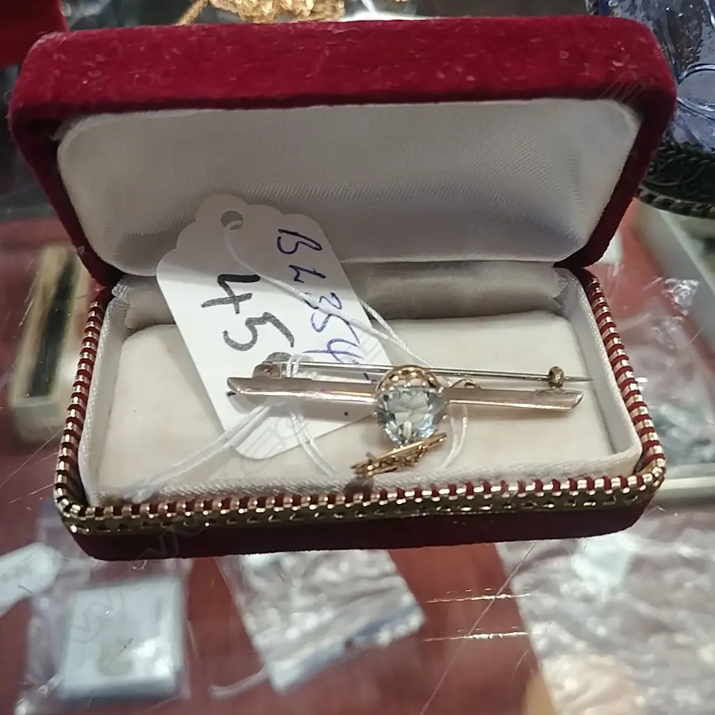 LGE AQUAMARINE MOUNTED 9CT BROOCH Image 1++
