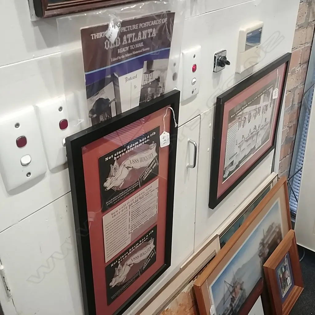 FRAMED HOGS FLY PRINTS +ATLANTA POST CARDS Image 1++