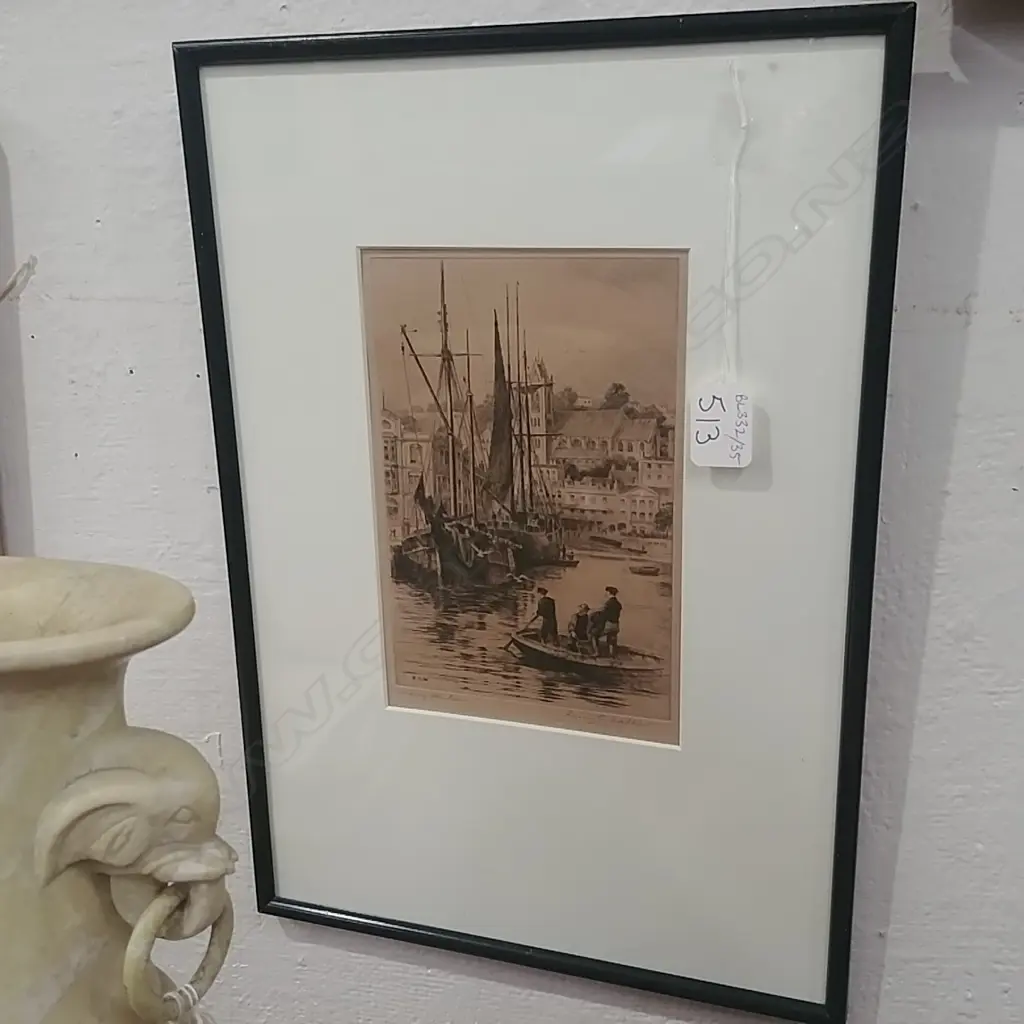 ETCHING BY HENRY G. WALKER - 'JONQUAY HARBOUR' Image 1++