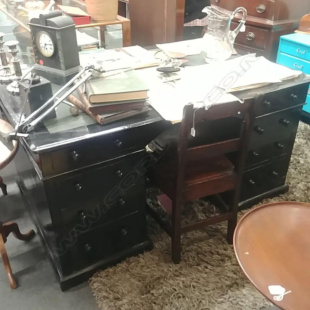 EBONISED TWIN PEDESTAL DESK Image 1++
