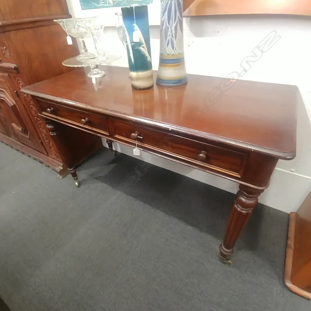 19THC MAHOGANY 2 DRAWER SIDE TABLE Image 1++