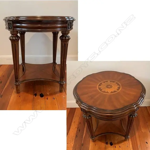INLAID FRENCH STYLE SIDE TABLE CIRCULAR SERPENTINE TOP Image 1++