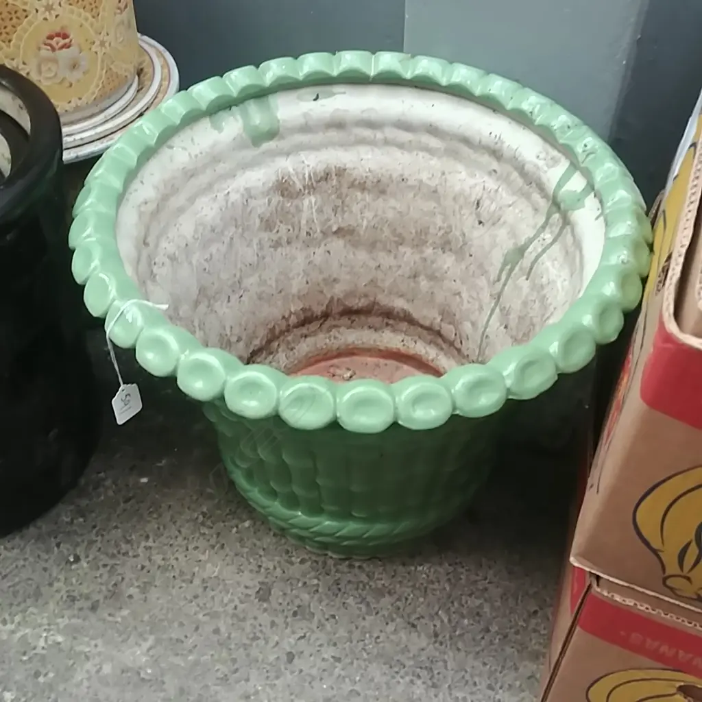 LARGE GREEN BAMBOO STYLE PLANT POT Image 1++