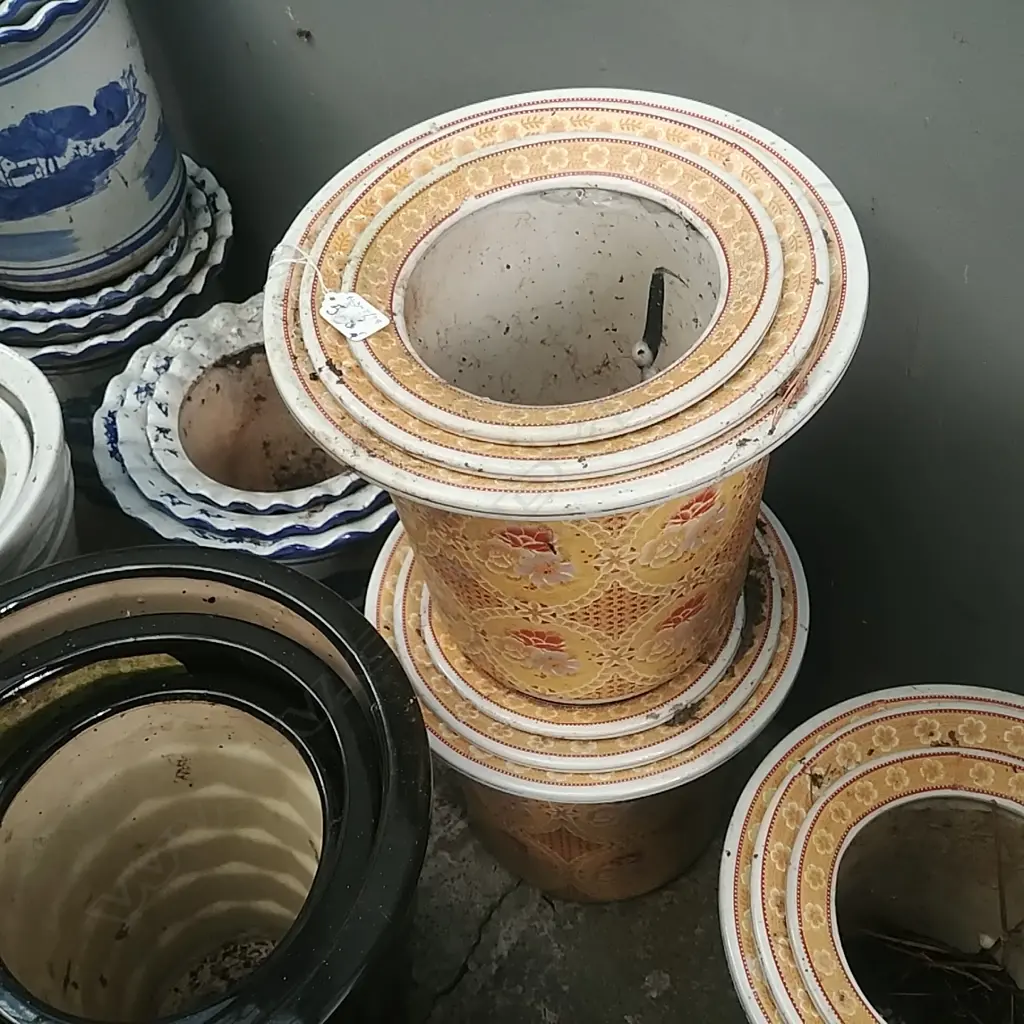 2 SETS OF 3 GRADUATED YELLOW PLANT POTS (6) Image 1++