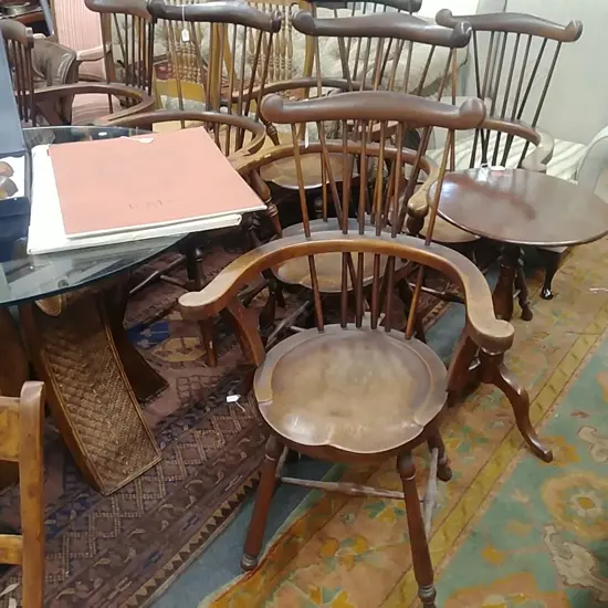 SET OF 8 OAK SPOKE BACK DINING CHAIRS