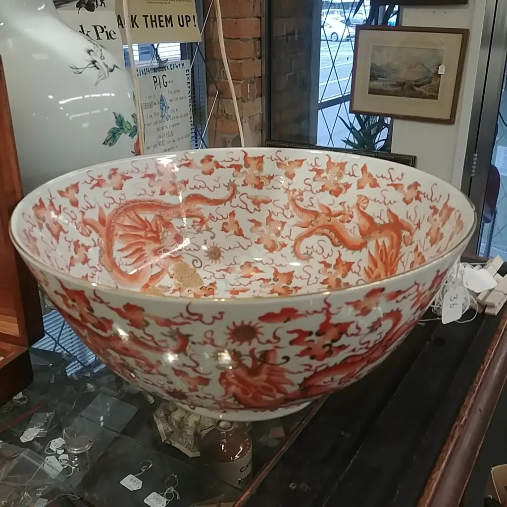 A LGE OLD CHINESE PUNCH BOWL CHIP TO RIM Image 1++