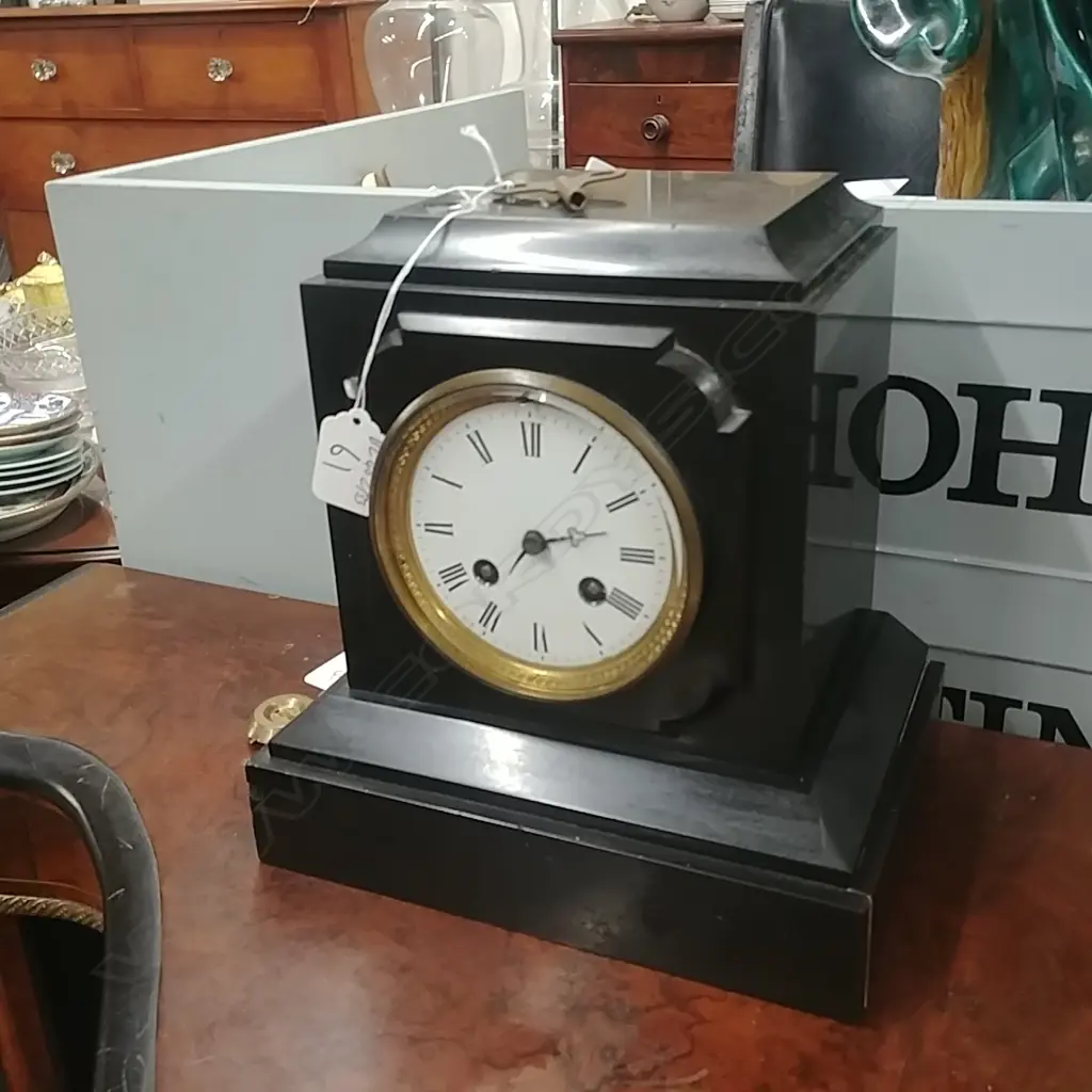 19THC SLATE MANTLE CLOCK Image 1++