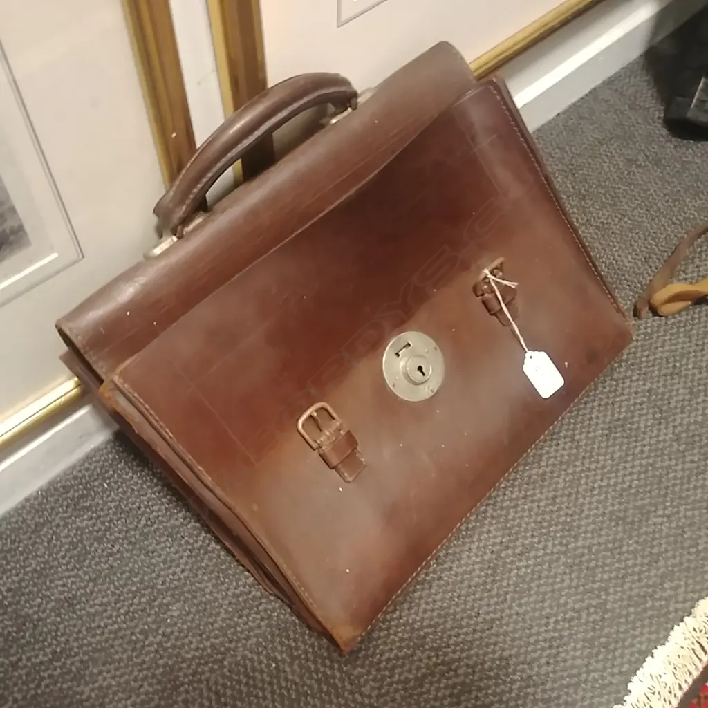 LEATHER BRIEFCASE+STAMPS+COIN Image 1++