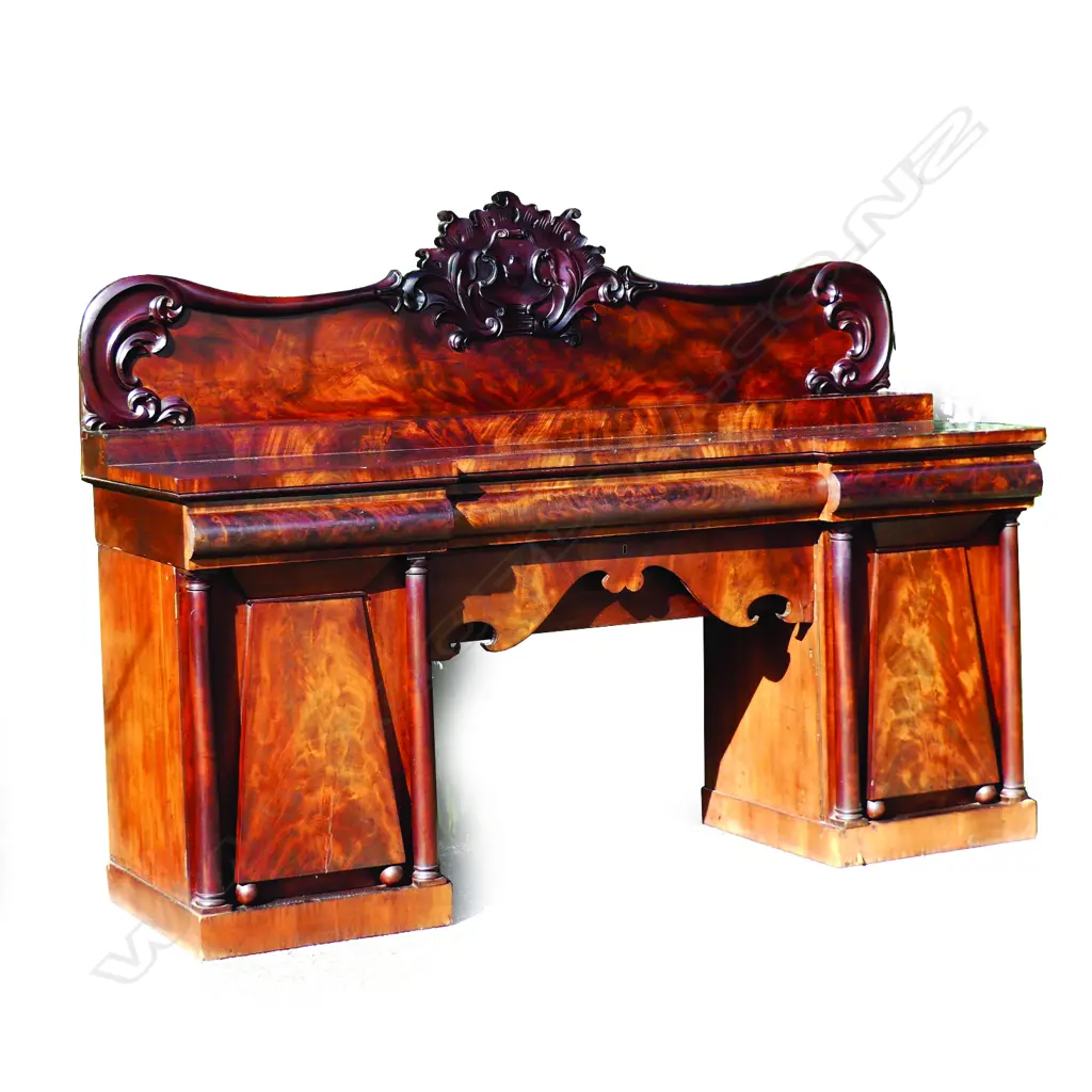 A Regency flame mahogany twin pedestal sideboard Image 1++