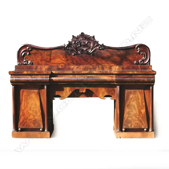 A Regency flame mahogany twin pedestal sideboard