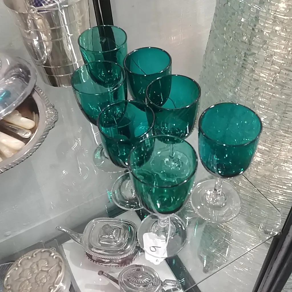 7 BRISTOL GREEN WINE GLASSES Image 1++