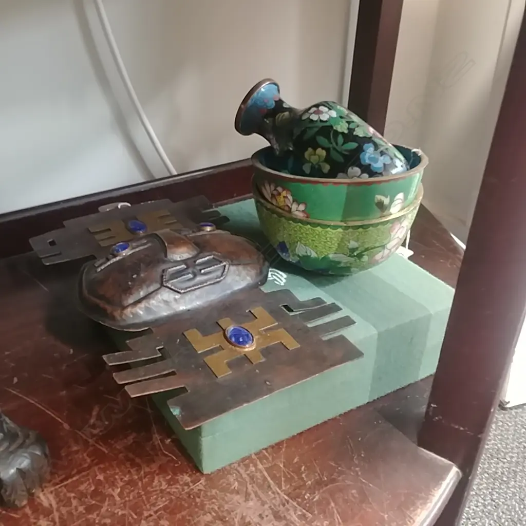 3 CLOISONNE ITEMS + SOAPSTONE DISH + OTHER  Image 1++