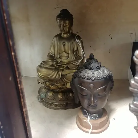 BRONZE SEATED BUDDHA & BUDDHA HEAD