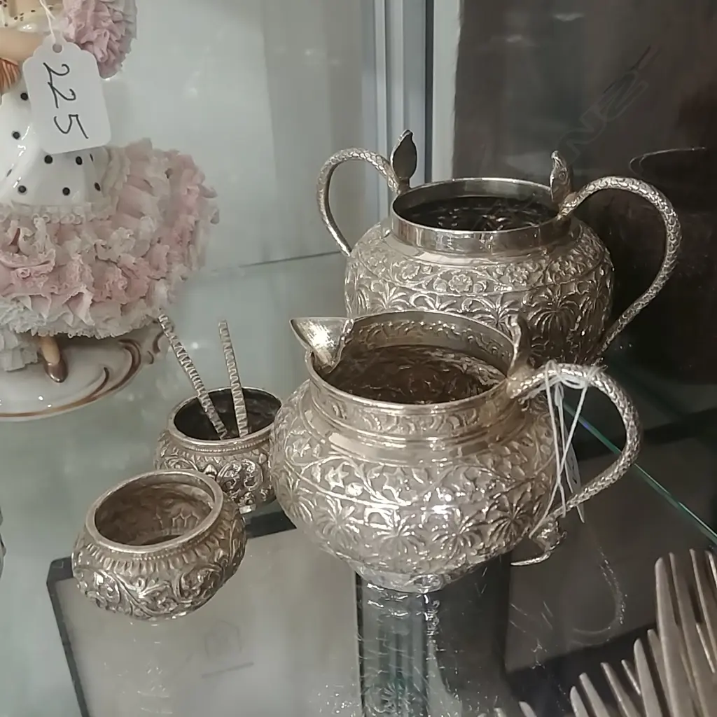 INDIAN SILVER JUG/BOWL+2 SALTS+SPOONS 16603 Image 1++