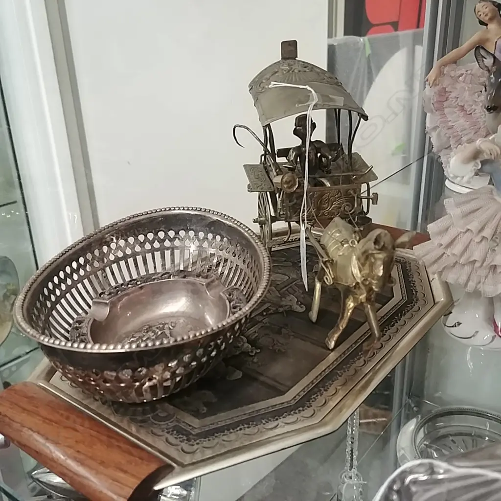 SMALL CONT TRAY RICKSHAW ORN & 2 DISHES Image 1++