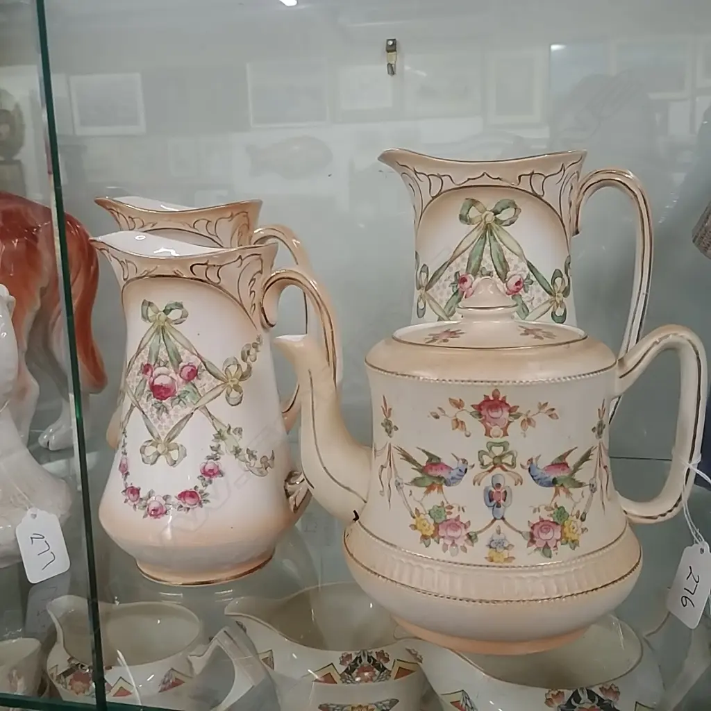 3 CROWN DEVON GRADUATED JUGS + TEAPOT Image 1++