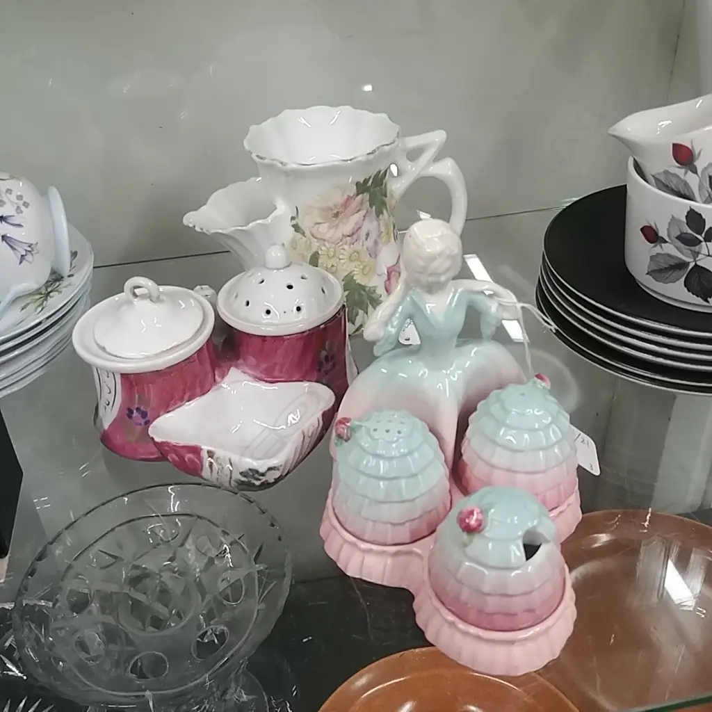 CHINA SHAVING JUG + C/WARE CONDIMENT SET + 1 OTHER Image 1++
