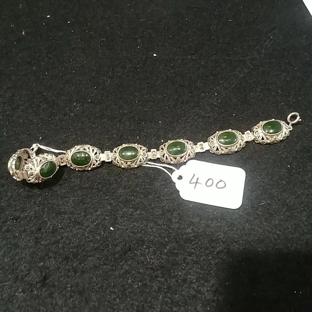 SILVER/GREENSTONE/MARQUSITE BRACELET Image 1++