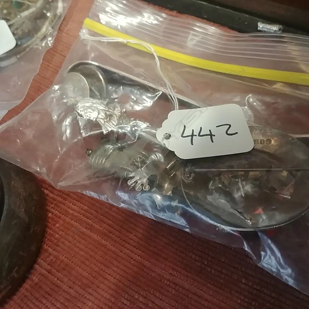 SILVER SPOON/TONGS/BROOCHES/BUTTONS ETC  Image 1++