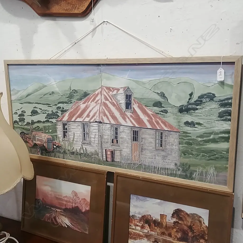LGE DIPTYCH PAINTED TILE ARTWORK OLD FARM HOUSE Image 1++