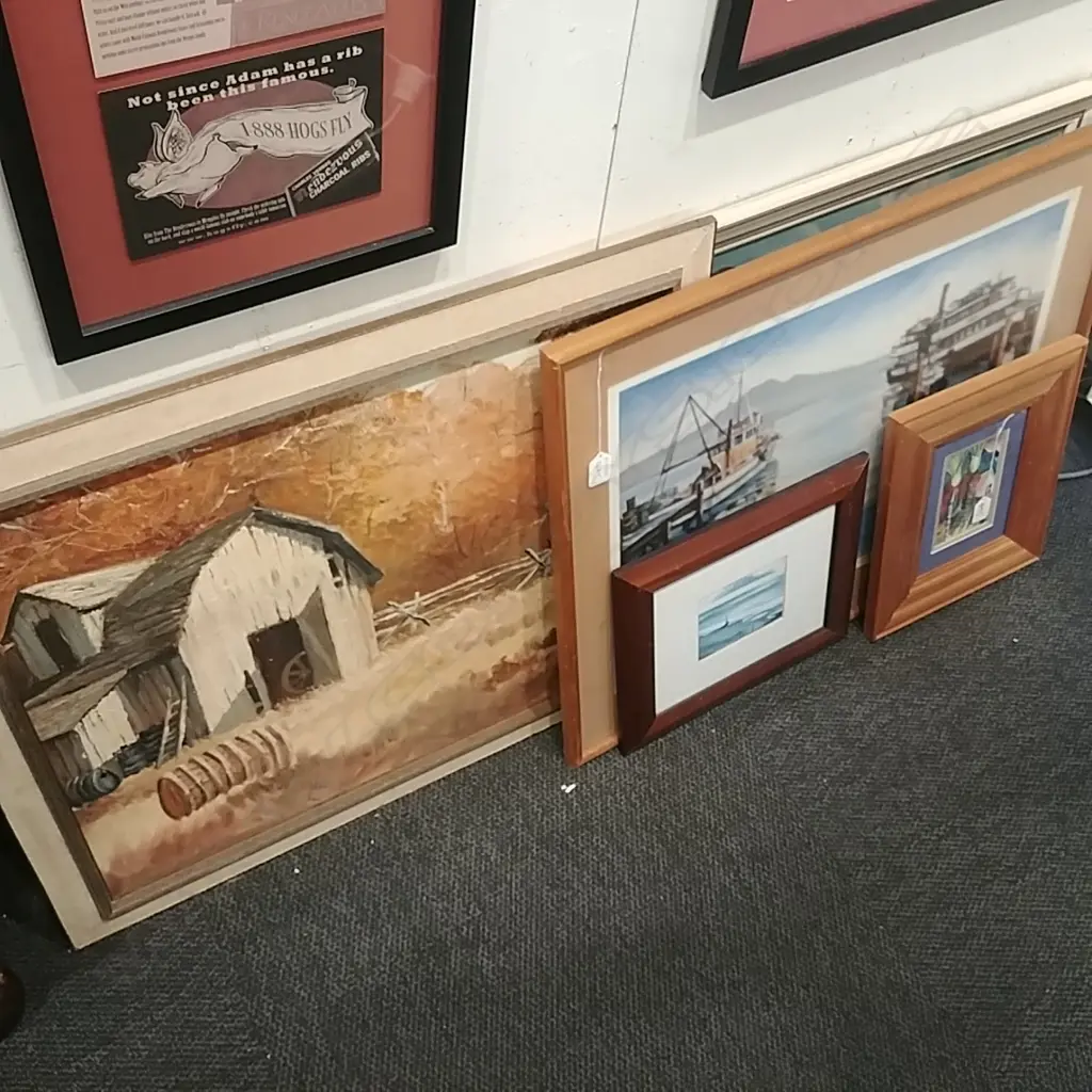 5 FRAMED PRINTS W/COLOUR+OIL Image 1++