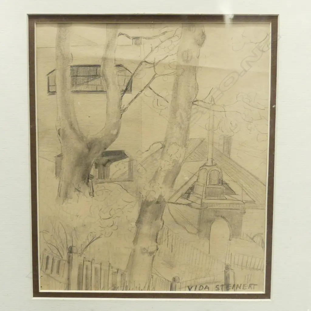 VIDA STEINERT, TREE TOPS, PENCIL ON PAPER, SIGNED Image 1++