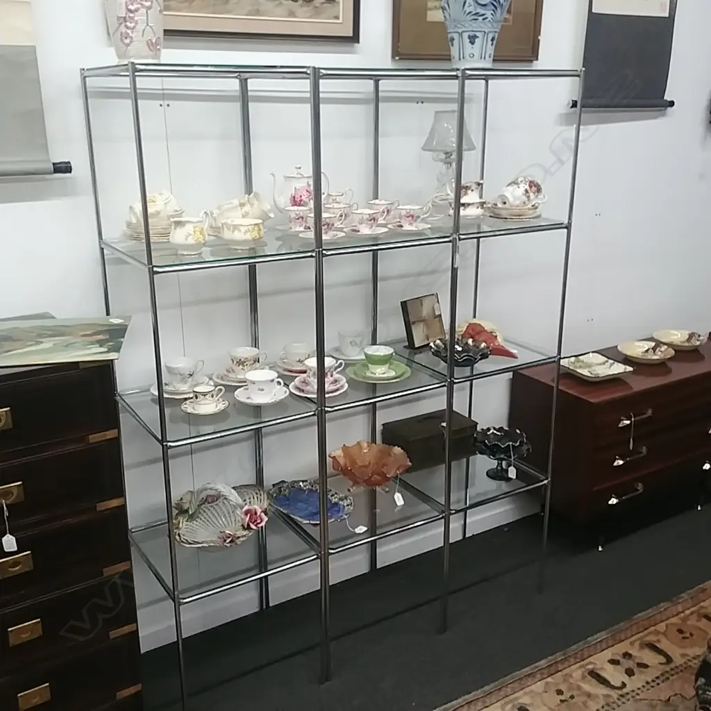 12 CHROME & GLASS STACKING DISPLAY CUBE SHELVES Image 1++