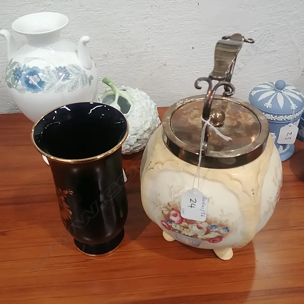 EDWARDIAN BISCUIT BARREL & VASE Image 1++