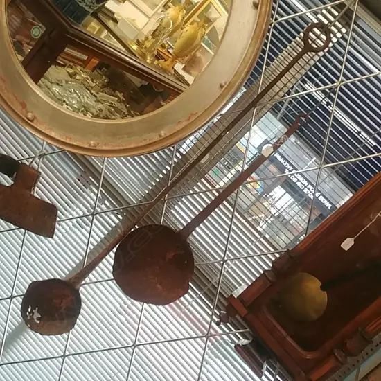 2 LONG HANDLED METAL POURING SCOOPS