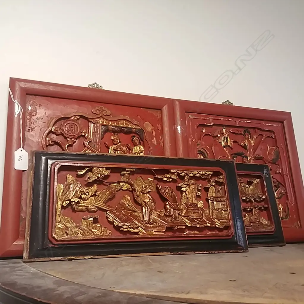 2 PAIRS OF CHINESE WOODEN PANELS Image 1++