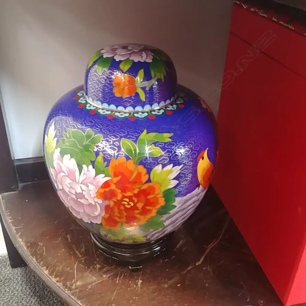 CLOISONNE LIDDED JAR w ORIGINAL BOX Image 1++
