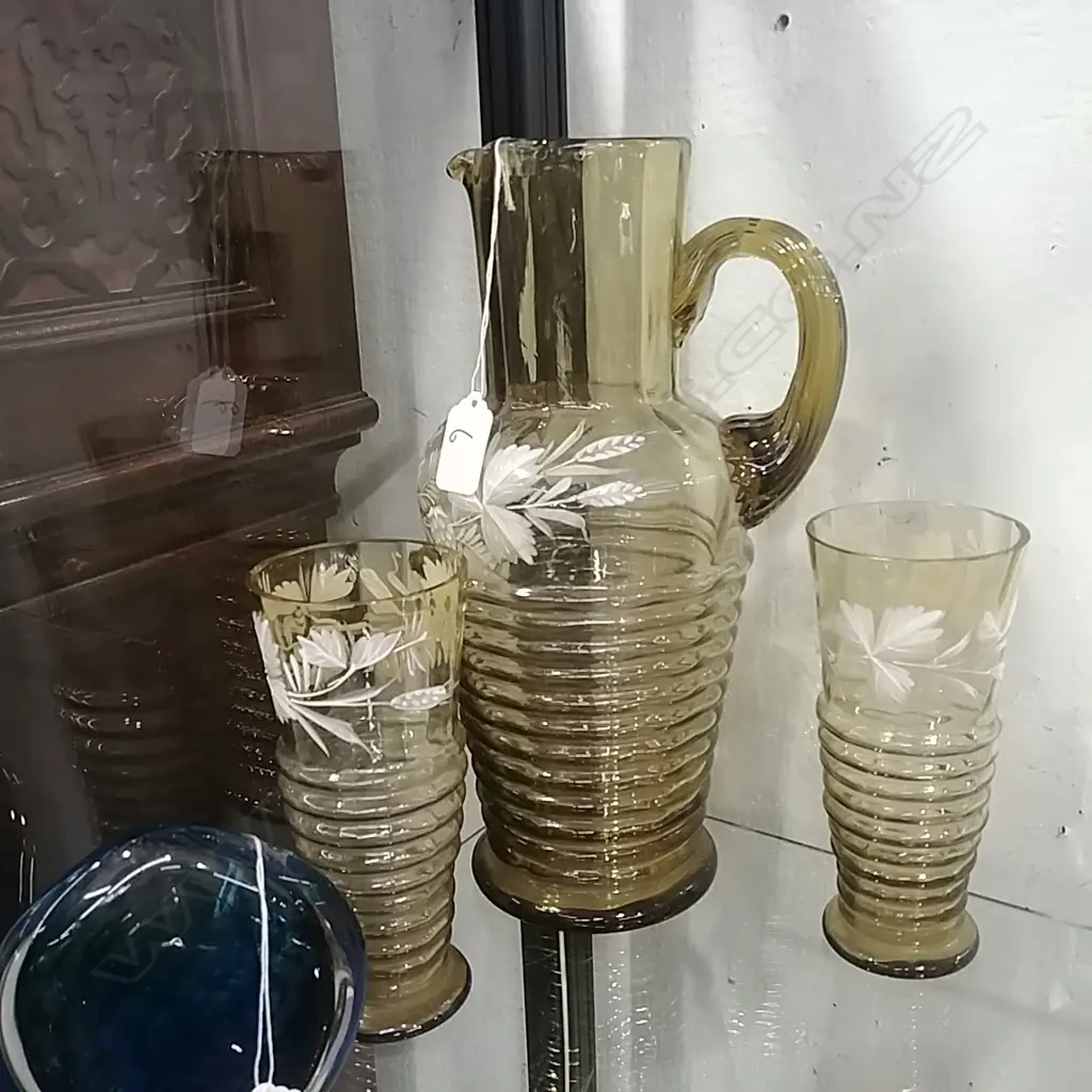 GERMAN GLASS JUG & GLASSES Image 1++