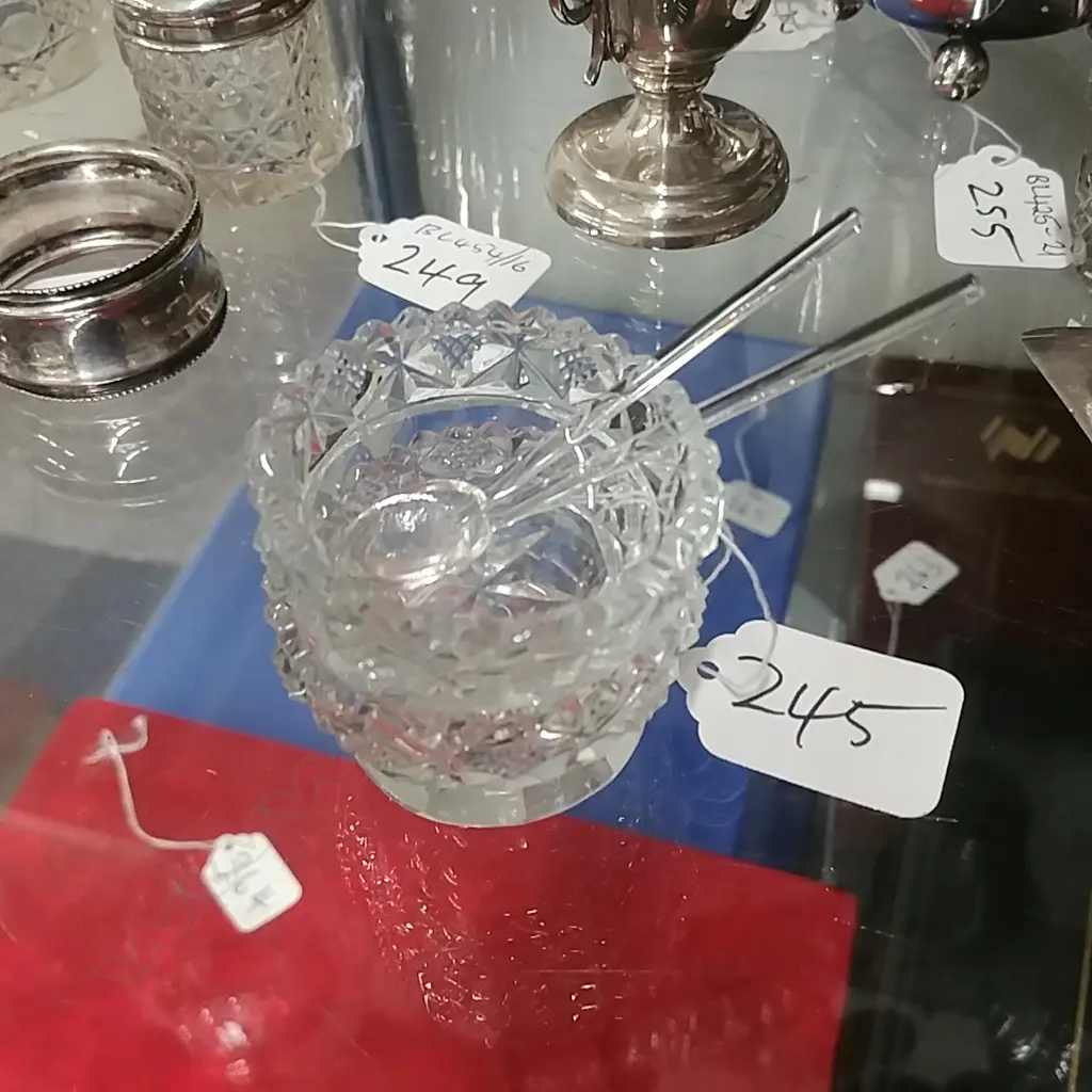 PR SALT CRUETS GLASS SPOONS Image 1++
