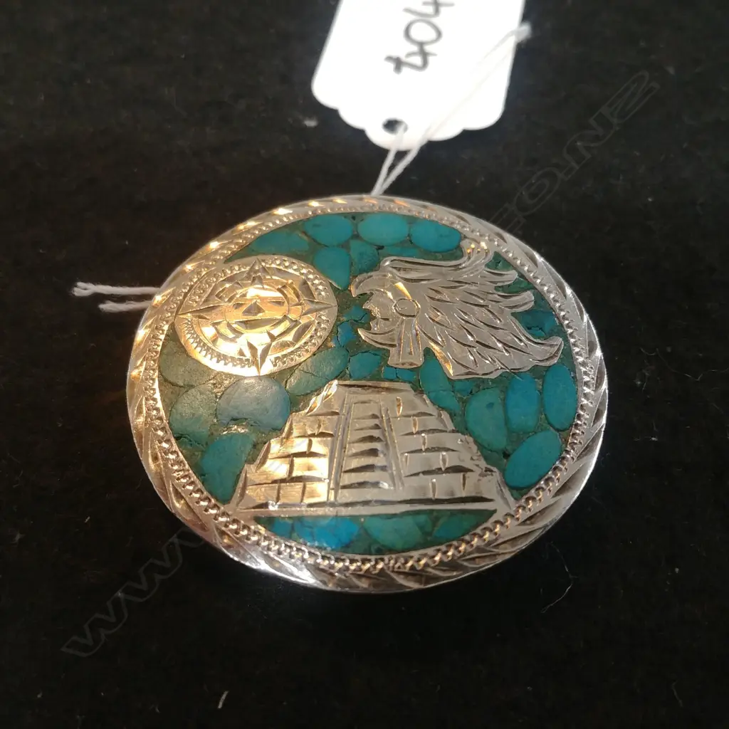 HAND MADE LGE SILVER TURQUOISE PENDANT/BROOCH Image 1++