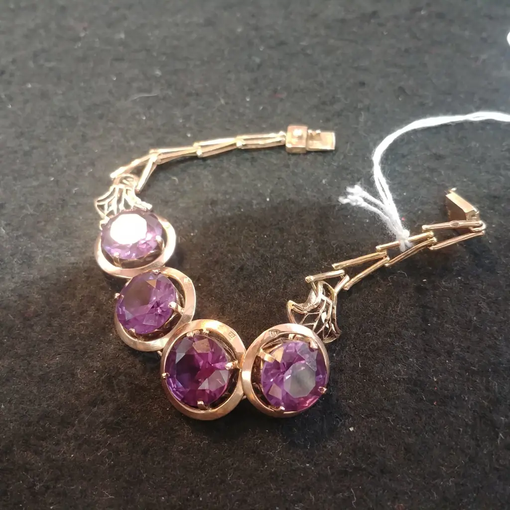 12CT GOLD & FAUX AMETHYST BRACELET Image 1++