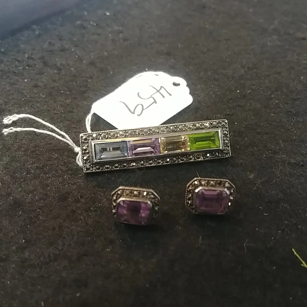 SILVER, MARCASITE COLOURED GEM SET Image 1++