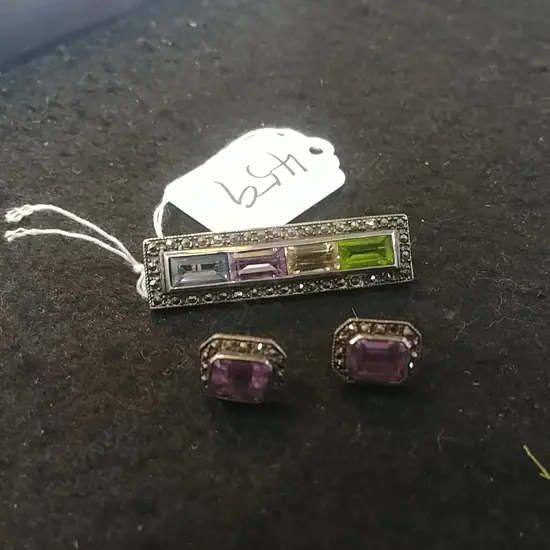 SILVER, MARCASITE COLOURED GEM SET