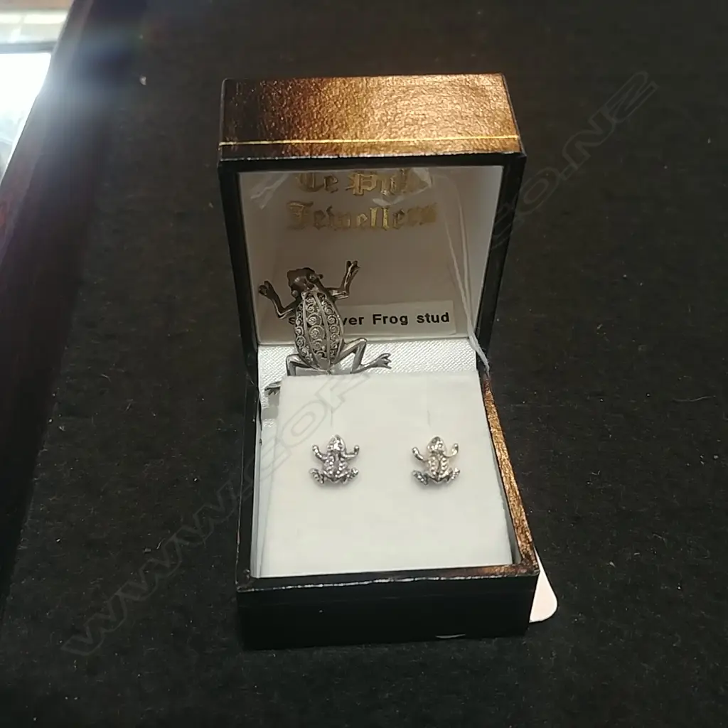 SILVER FROG BROOCH AND EARRINGS Image 1++