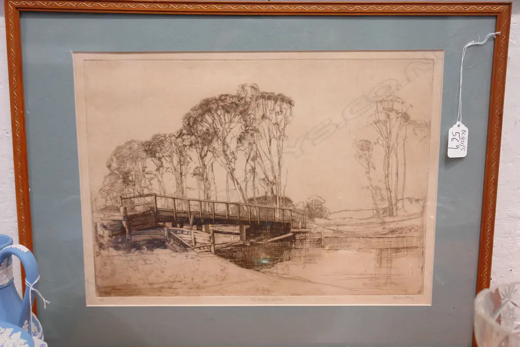 ETCHING BY  SYDNEY LONG " BRIDGE AT AVOCA" AUSTRALIA Image 1++