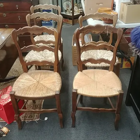 5 RUSH SEATED FRENCH DINING CHAIRS