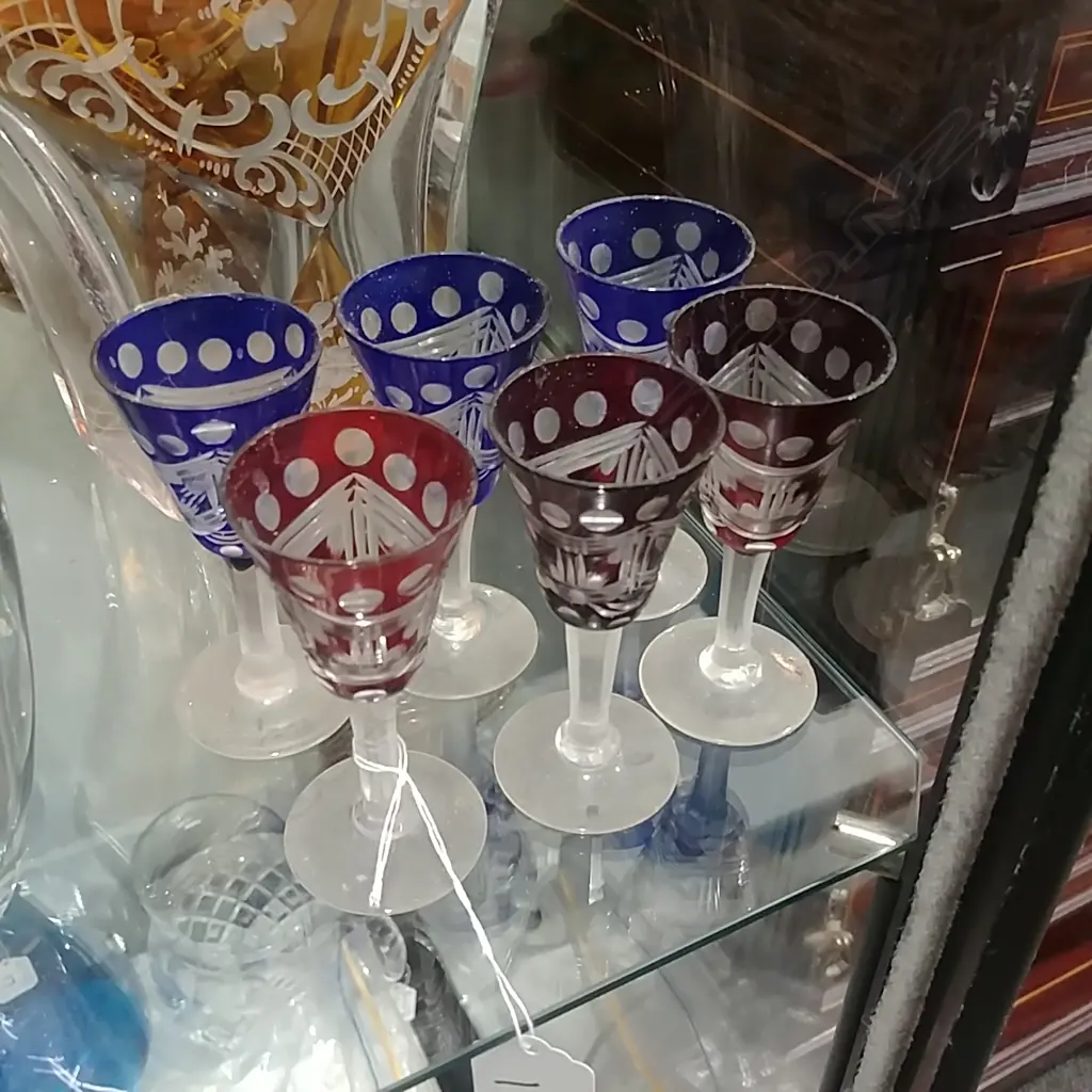 6 OVERLAY CRYSTAL SHERRY GLASSES Image 1++