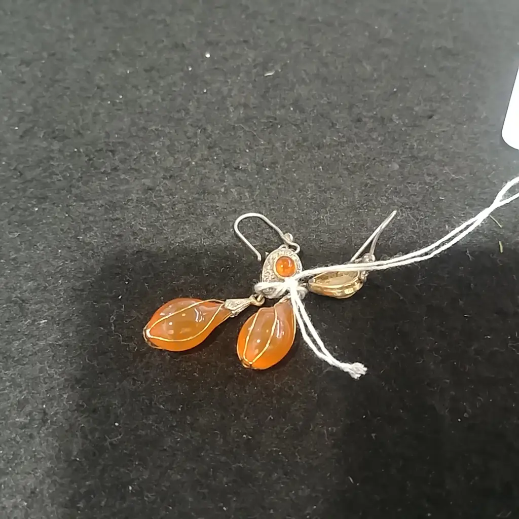 PR GOLD DIAMOND & CARNELIAN EARRINGS Image 1++