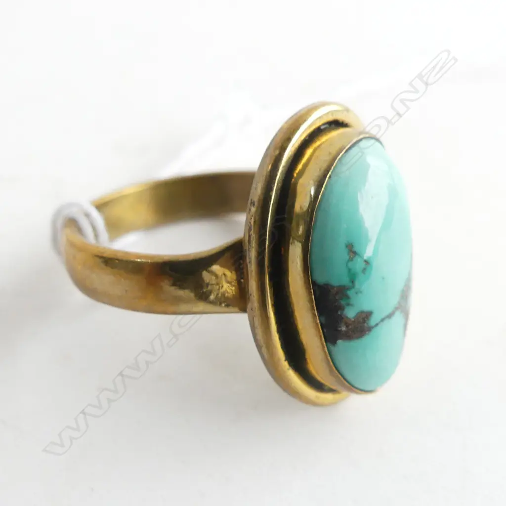 TURQUOISE & COPPER RING SIZE P Image 1++