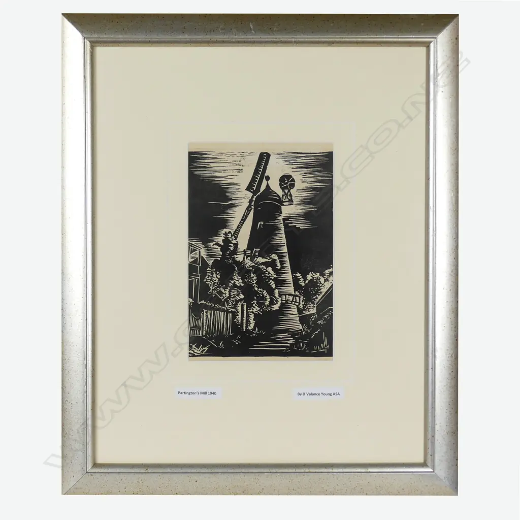 D VALANCE YOUNG, 'PARTINGTON'S MILL 1940', LINOCUT Image 1++