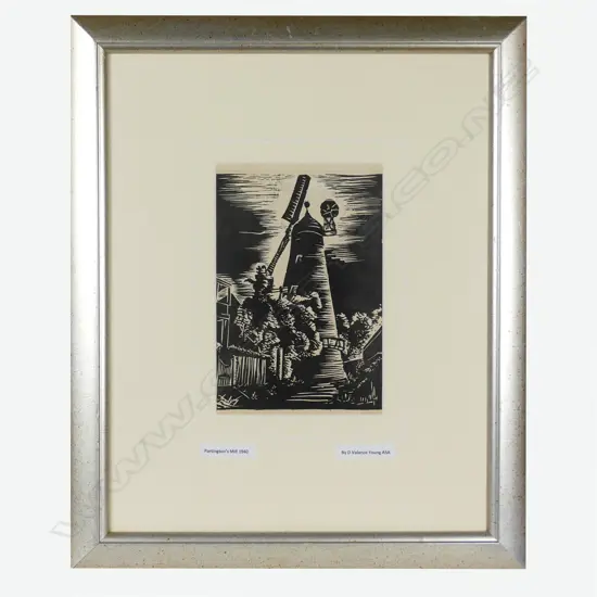 D VALANCE YOUNG, 'PARTINGTON'S MILL 1940', LINOCUT