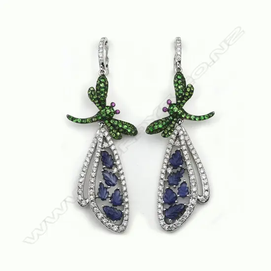 A pair of 18ct white gold diamond and gemstone set earrings
