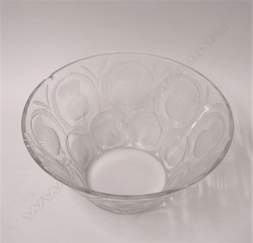 LALIQUE FRANCE FLARED BOWL, THISTLE HEAD DECORATION A.F Image 1++