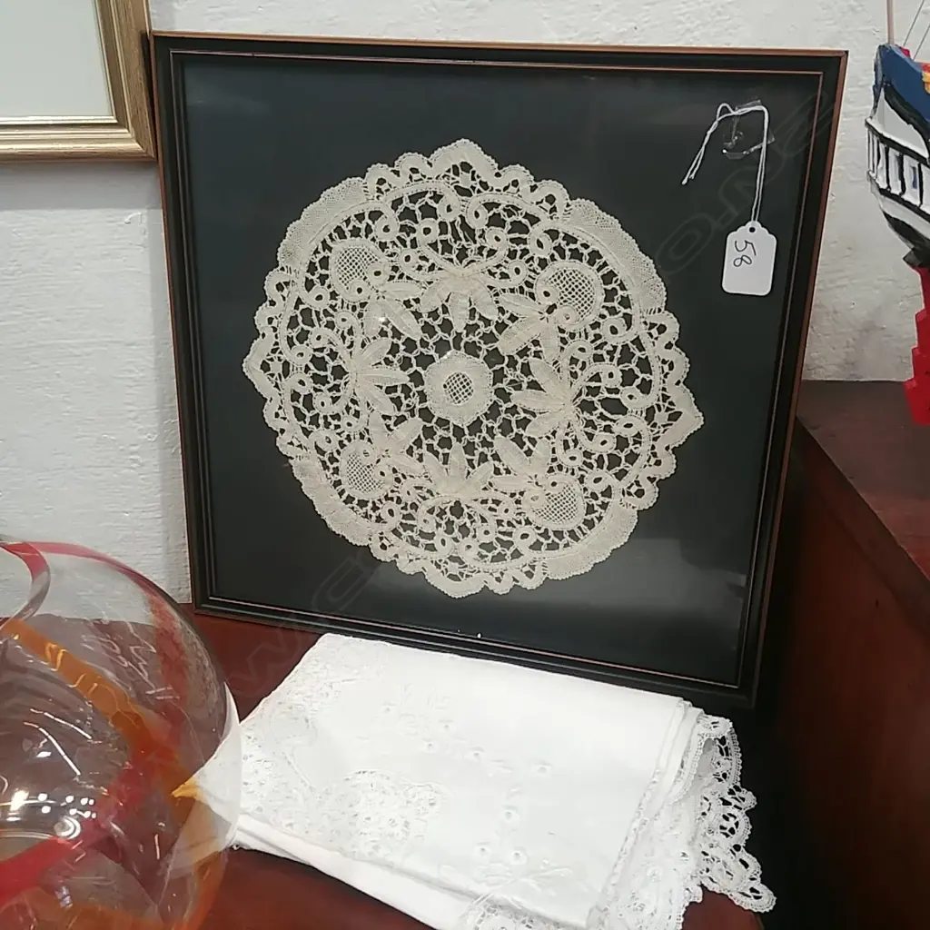 FRAMED FLEMISH LACE PC & 1 UNFRAMED PC Image 1++