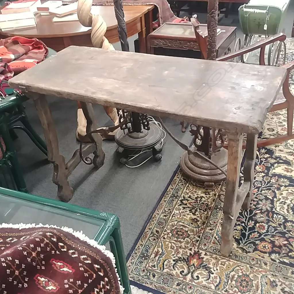 RUSTIC SPANISH HALL TABLE - IRON SUPPORTS  Image 1++